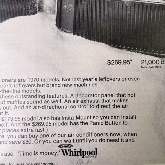 1970 Whirlpool Air Conditioner Full Page Vintage Print Unit in Snow u - Picture 3 of 7